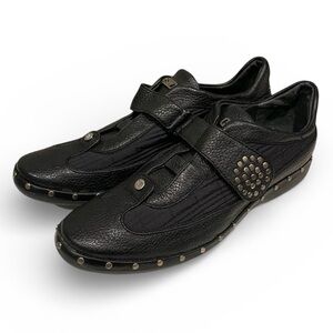 Stuart Weitzman Black Leather Studded Sneakers Adjustable Strap Shoes 11 M